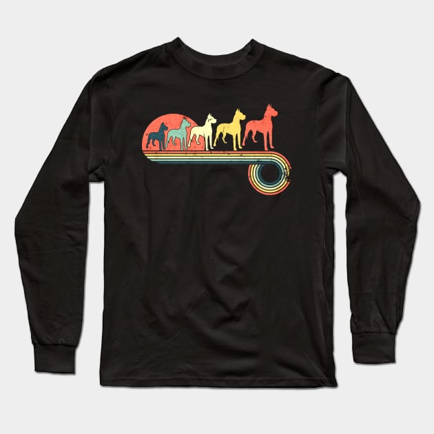 Great Dane Dog Retro Vintage Sunset Rainbow Color Long Sleeve T-Shirt by bridgewalker